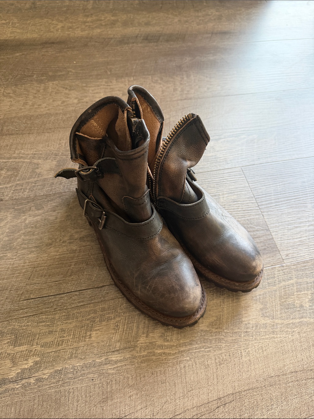 Freebird Distressed Dark Brown Leather Moto Ankle Boots